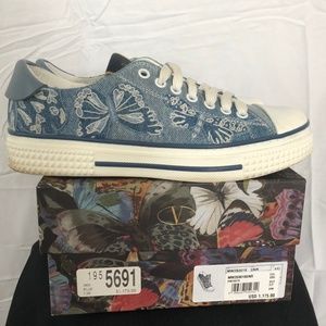 Valentino Blue Denim Butterfly Sneakers